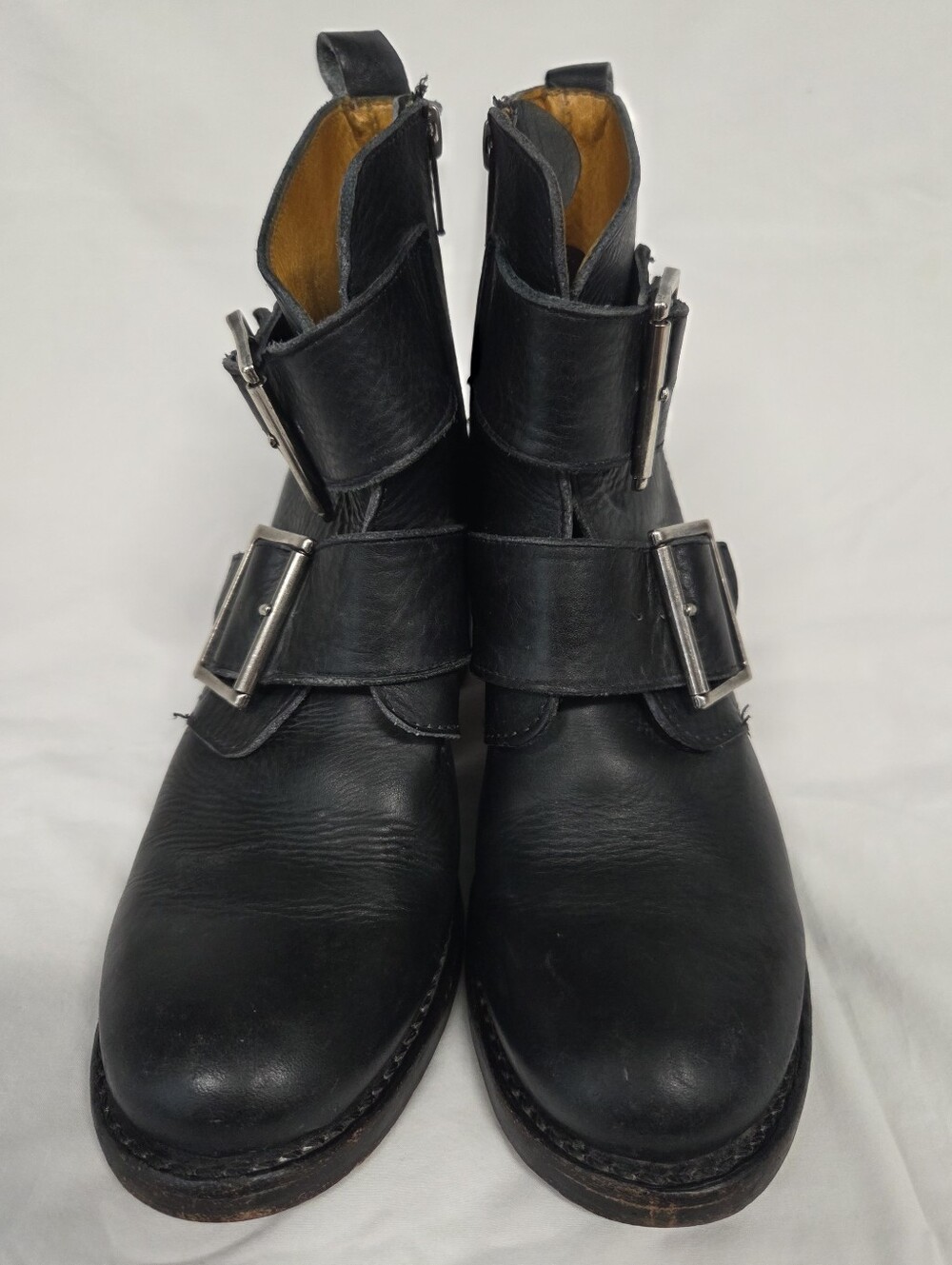 Frye Sabrina Double Buckle Ankle Biker Boots 8 - Picture 2 of 14